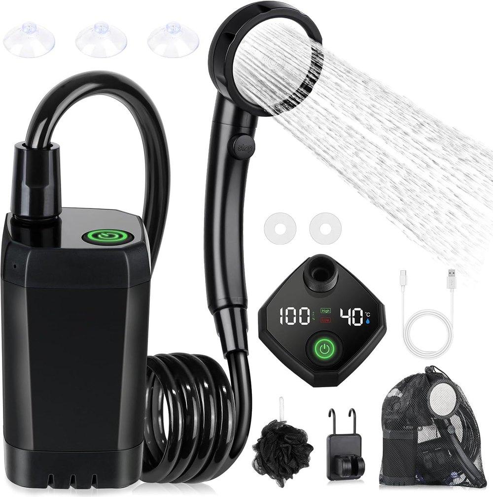 CampFlow Max 6000mAh Adjustable-Flow Camping Shower Pump